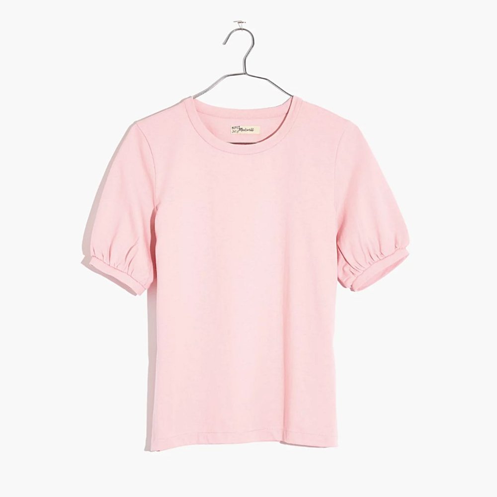 Madewell Dreamy Pink Puff Sleeve Cotton Knit Tee - Picture 2 of 10